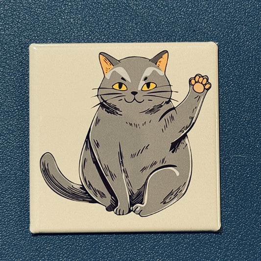 Hi There, Hooman – Friendly Waving Cat Magnet for Cat Lovers 2x2 Square Magnet