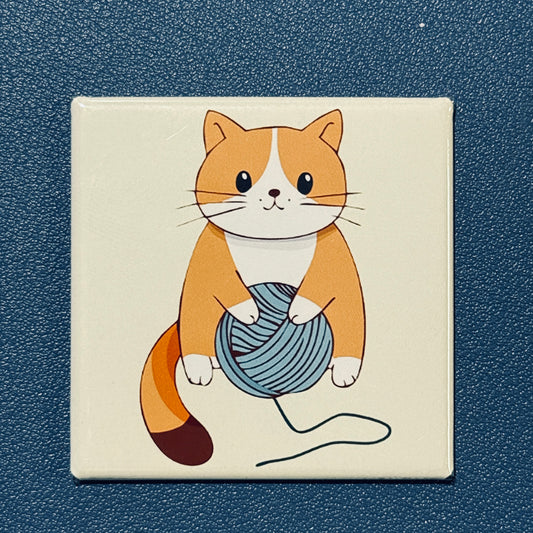 Yarn Bandit – Playful Orange - Cute Cat Magnet