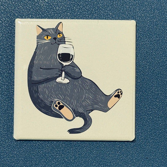 Whiskers & Wine – Sassy Cat Magnet for Cat Lovers 2x2 Square Magnet