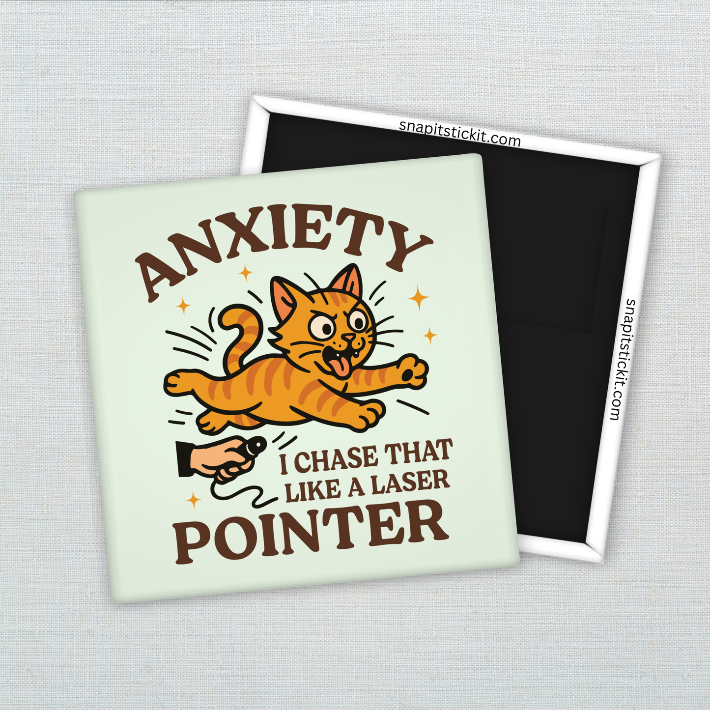 Anxiety Cat – Laser Pointer Panic – 2x2 Magnet