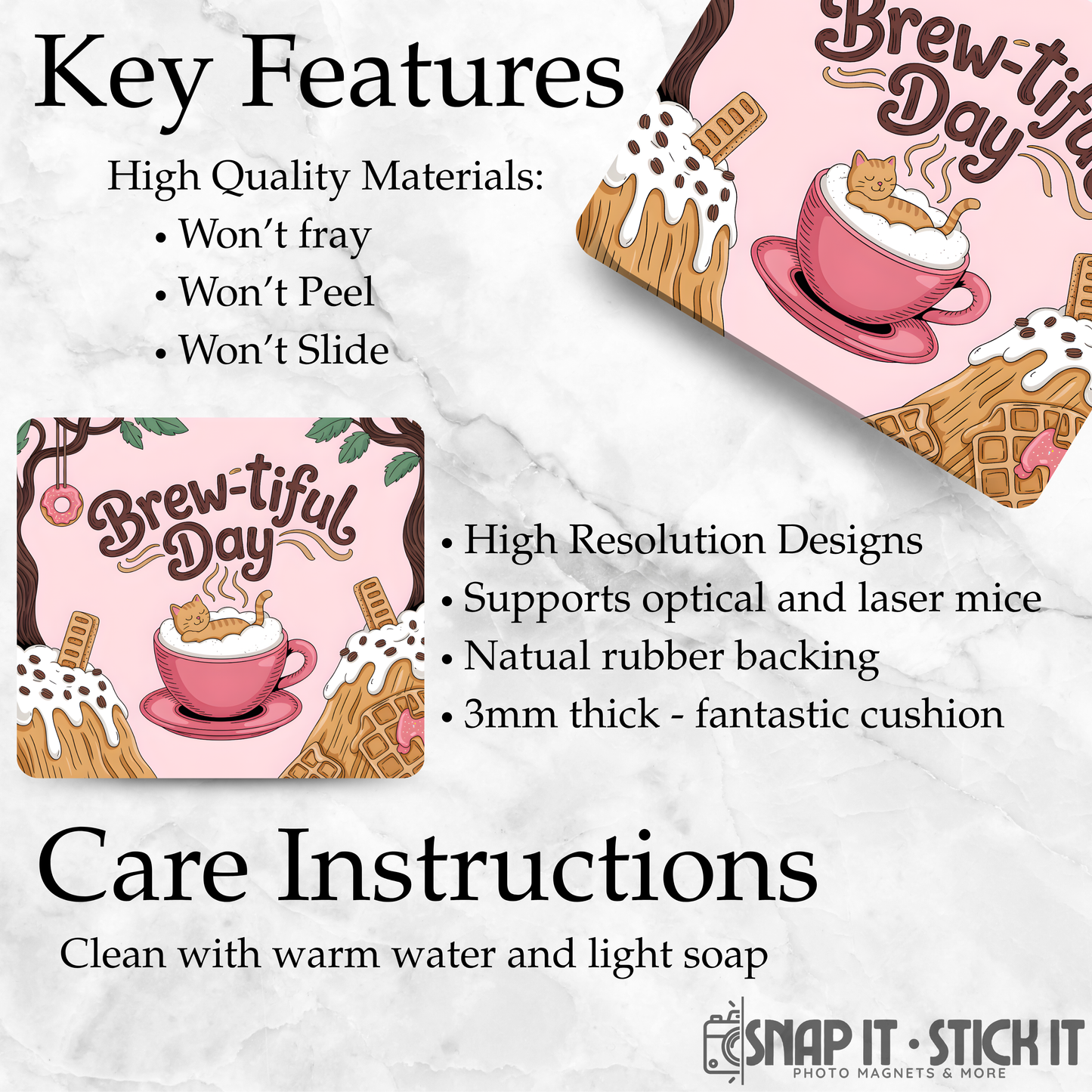 Brew-tiful Day Mouse Pad – 8.5” x 9” Funny Cat Office Accessory