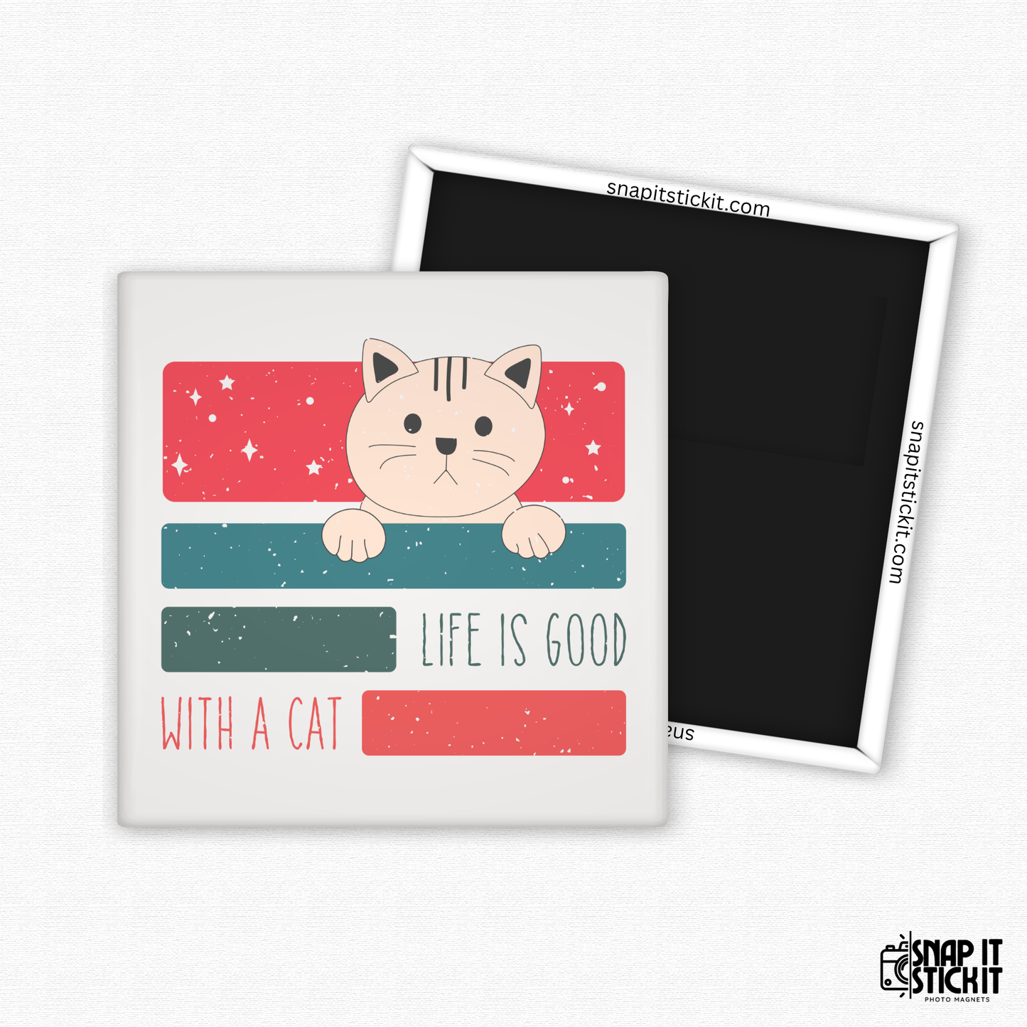 Life Is Good with a Cat – Cute Retro Cat Magnet, Fridge Decor Gift for Cat Lovers