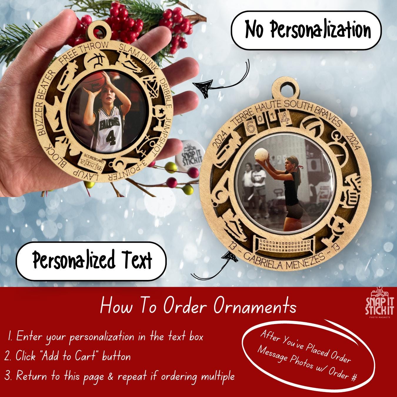 Personalized Golf Photo Ornament | Custom Golf Player Christmas Gift | Laser Cut Wood Ornament with Photo Inlay | Golf Team Keepsake