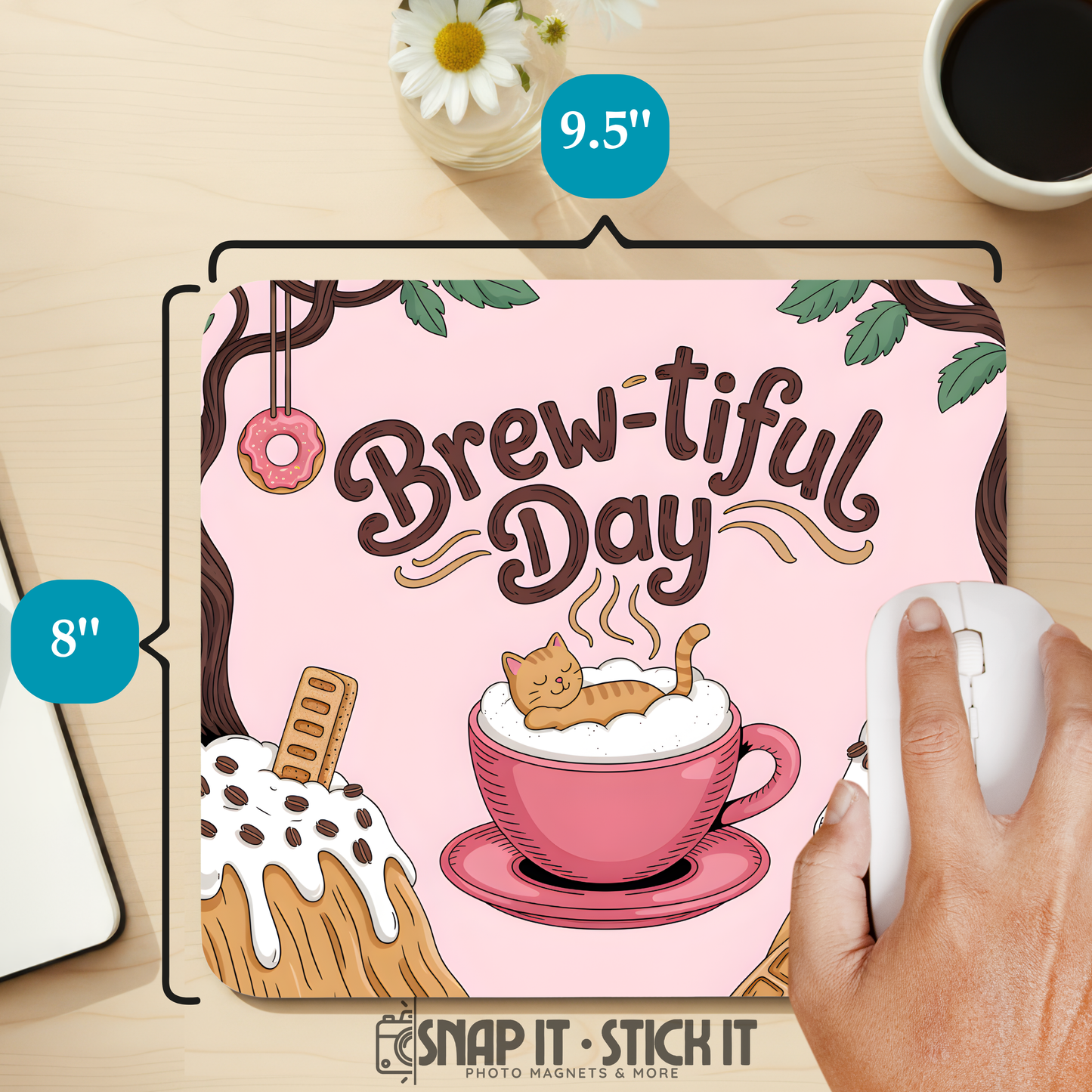 Brew-tiful Day Mouse Pad – 8.5” x 9” Funny Cat Office Accessory