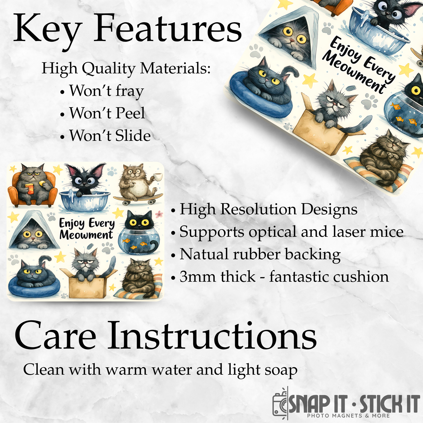 Enjoy Every Meowment Mouse Pad – 8.5” x 9” Funny Cat Office Gift