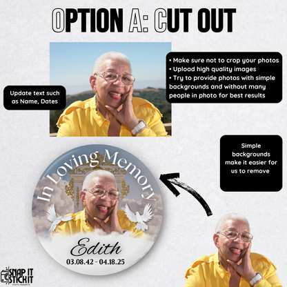 Custom Memorial Button – In Loving Memory Pin – Personalized Keepsake