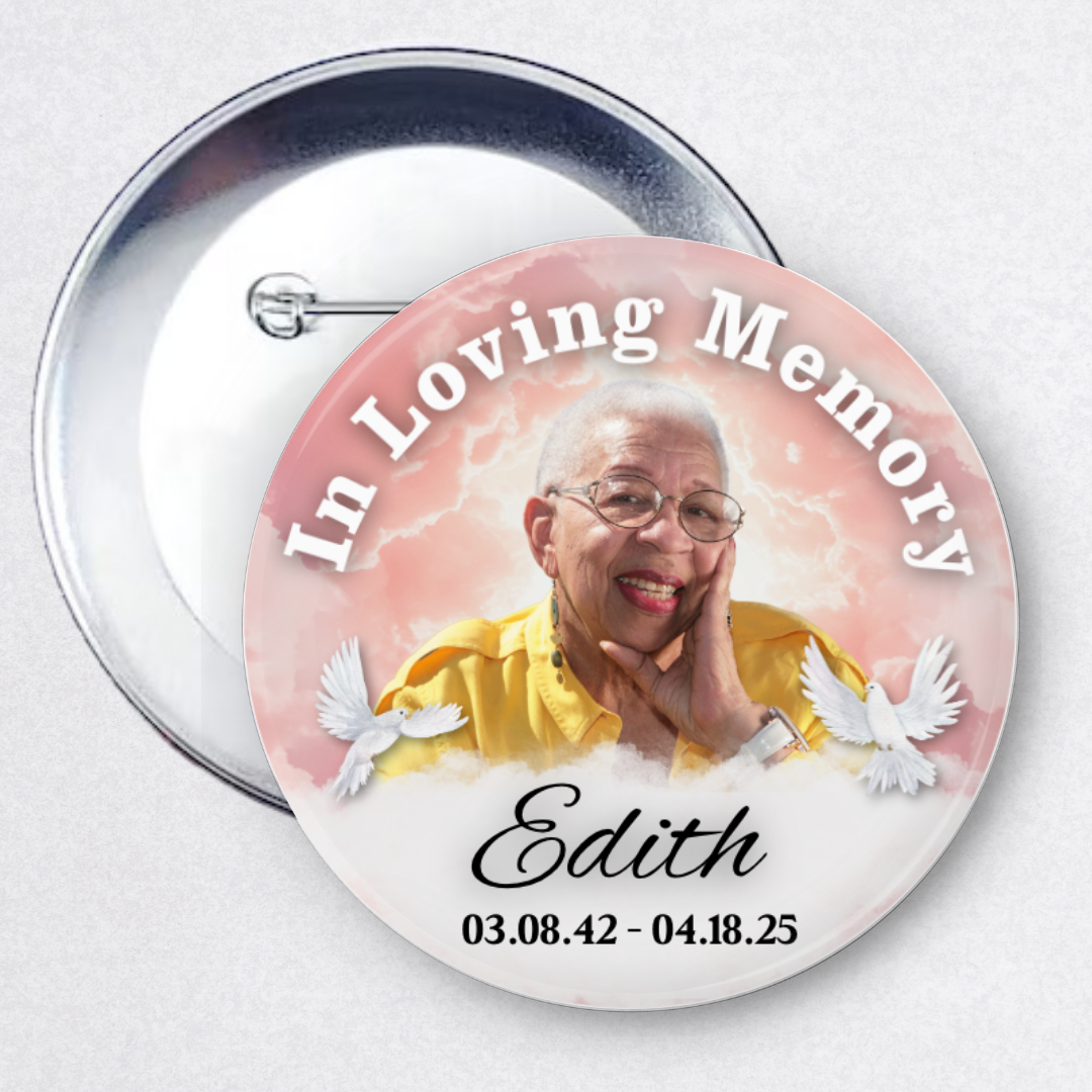 Custom Memorial Button – In Loving Memory Pin – Personalized Keepsake