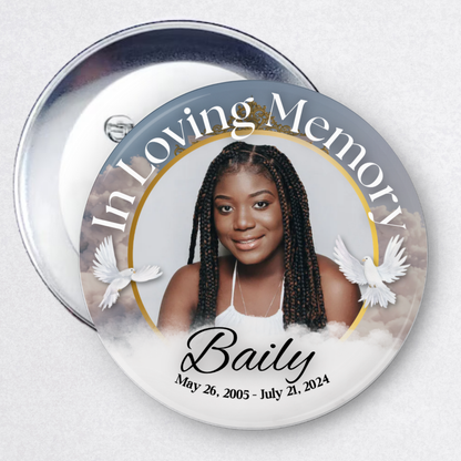 Custom Memorial Button – In Loving Memory Pin – Personalized Keepsake