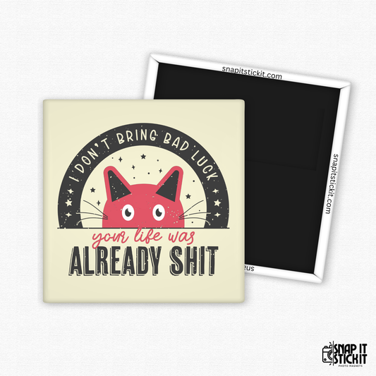 Sticker with a red cat illustration and text on a beige background
