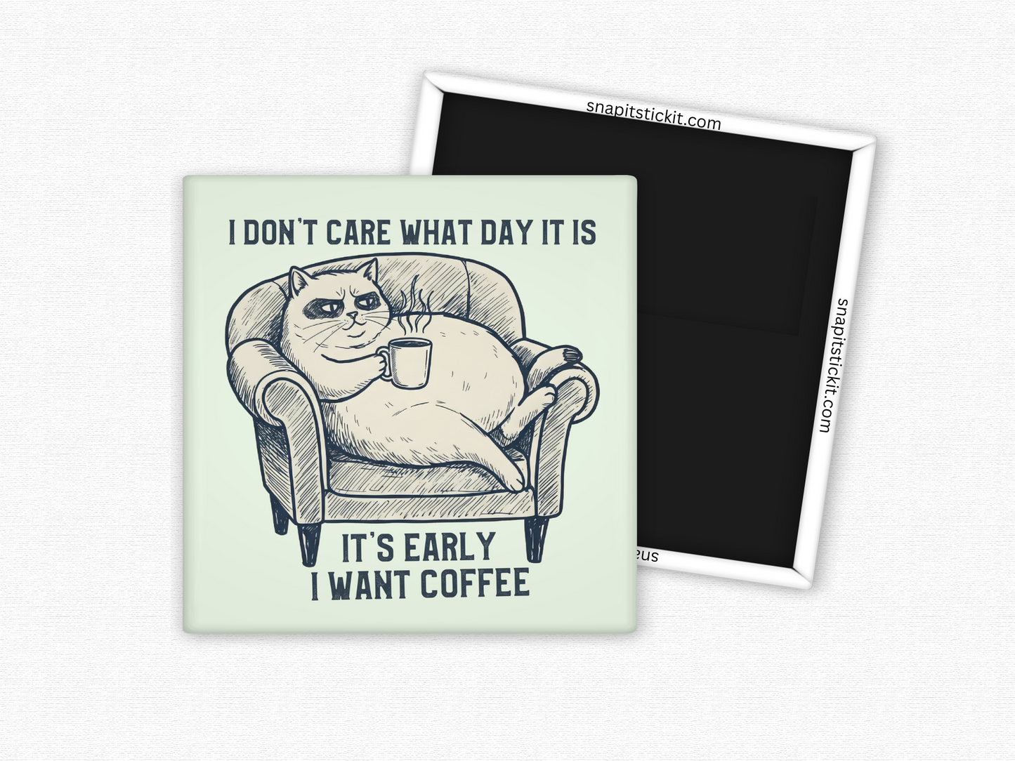 I Don't Care What Day It Is...I Want Coffee - Cat Humor 2x2 Square Magnet
