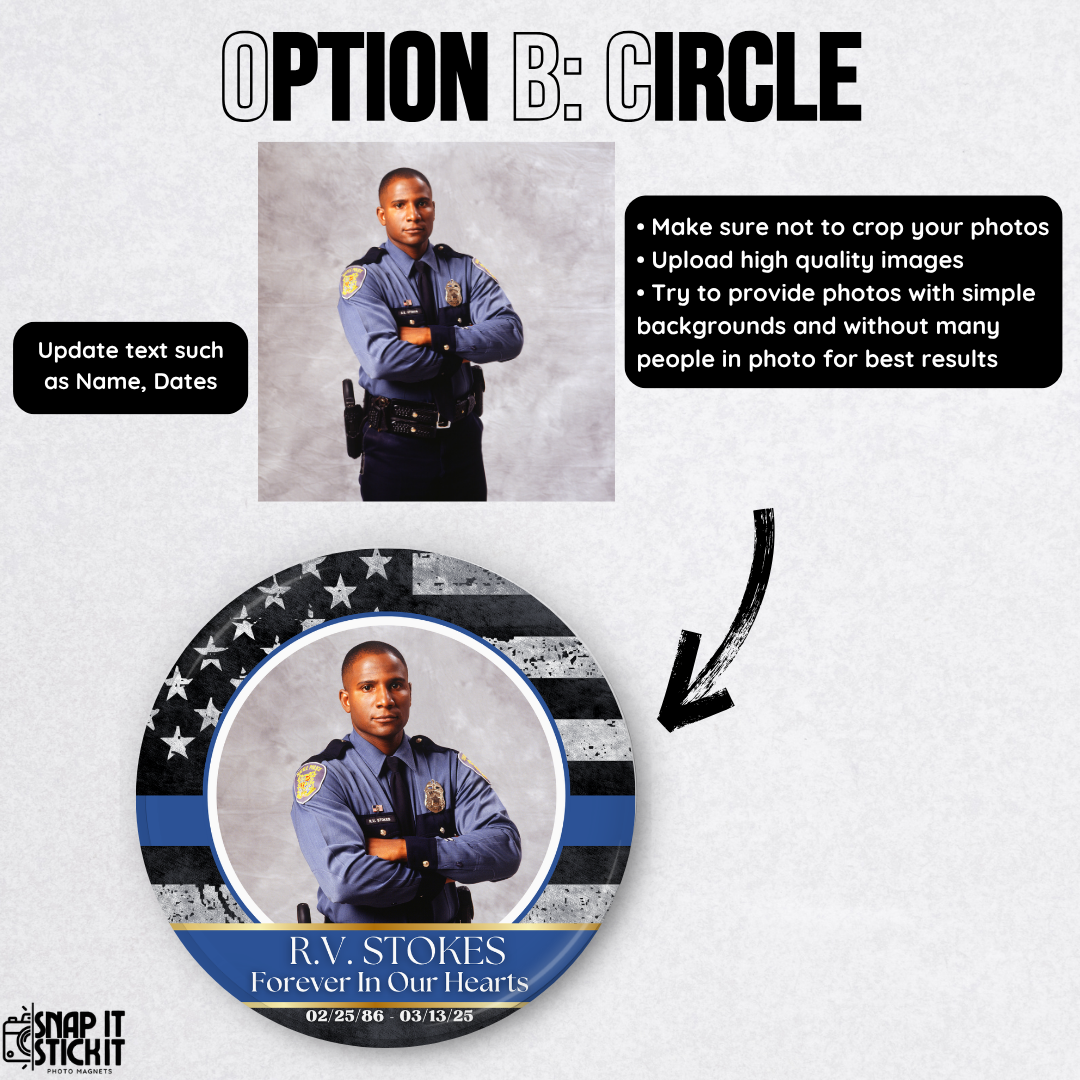 Police Custom Memorial Button – Custom In Honor of Officer Pin – Forever In Our Hearts Keepsake