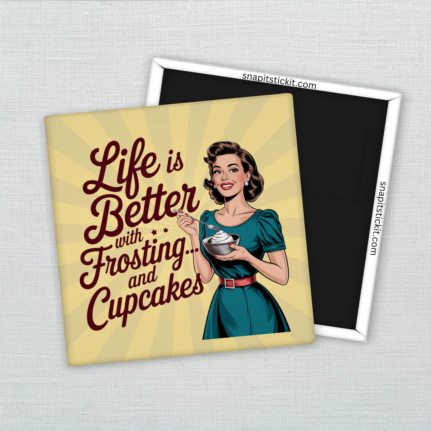 Life Is Better with Frosting Magnet – Funny Sarcastic Retro Housewife Magnet