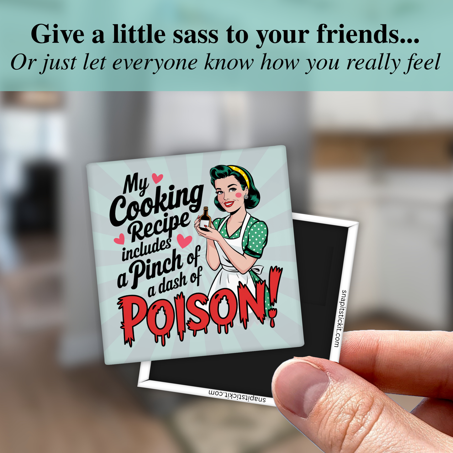 “Pinch of Poison” Sarcastic Housewife Gift – Funny Sarcastic Retro Housewife Magnet