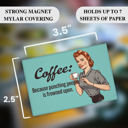 Coffee Punching People Magnet – Sarcastic Retro Woman