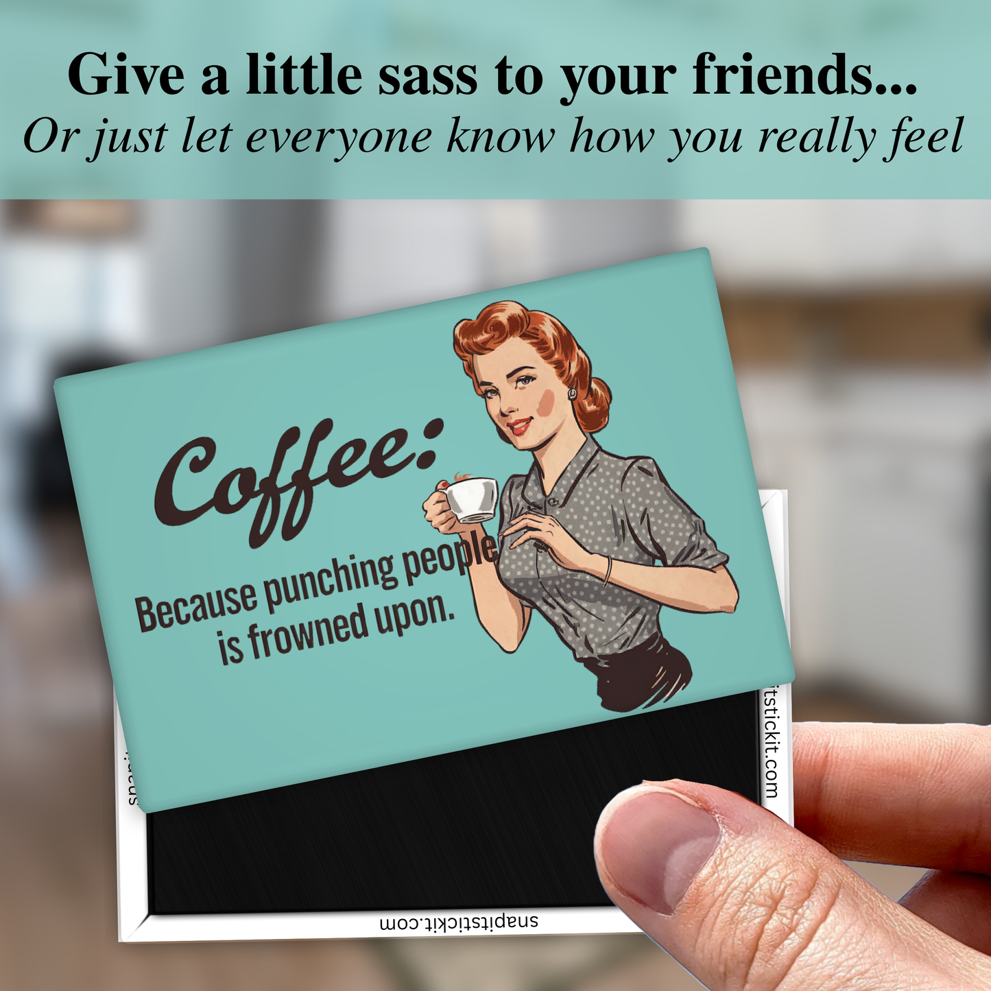 Coffee Punching People Magnet – Sarcastic Retro Woman