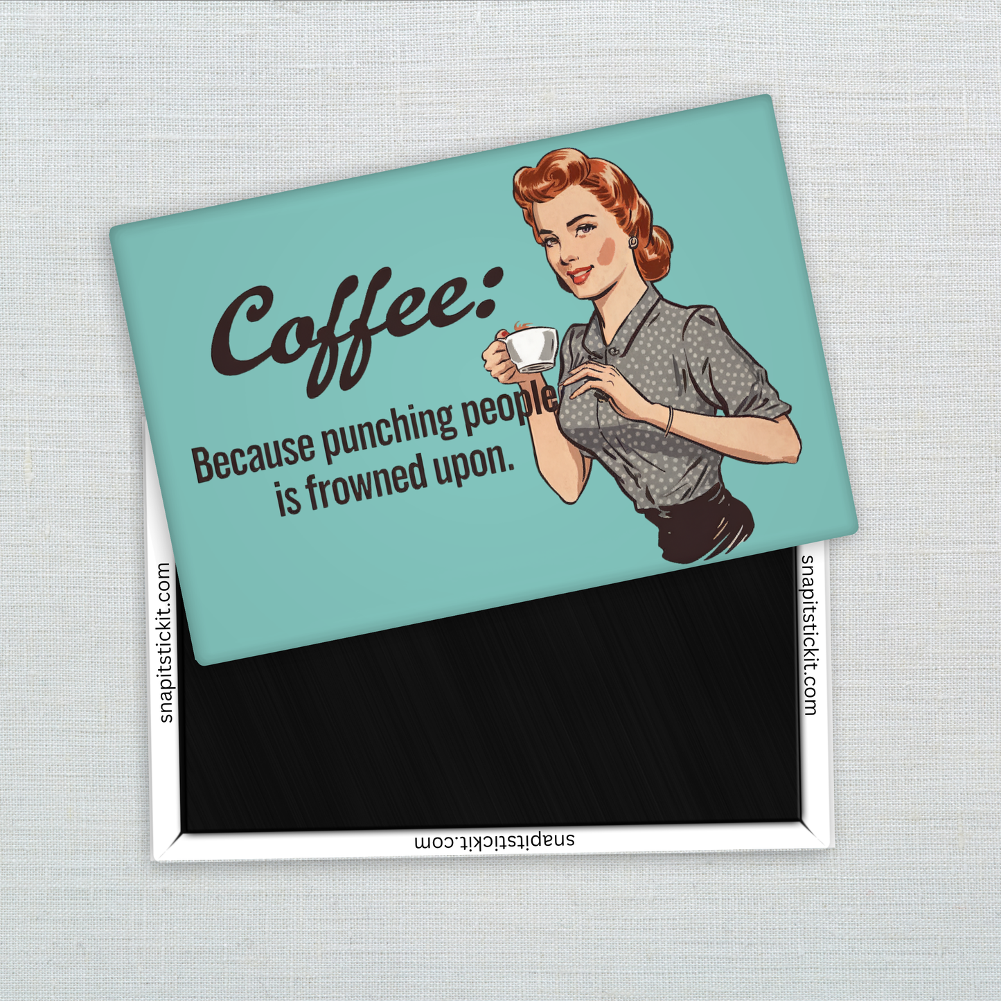 Coffee Punching People Magnet – Sarcastic Retro Woman