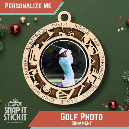 Personalized Golf Photo Ornament | Custom Golf Player Christmas Gift | Laser Cut Wood Ornament with Photo Inlay | Golf Team Keepsake