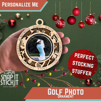 Personalized Golf Photo Ornament | Custom Golf Player Christmas Gift | Laser Cut Wood Ornament with Photo Inlay | Golf Team Keepsake