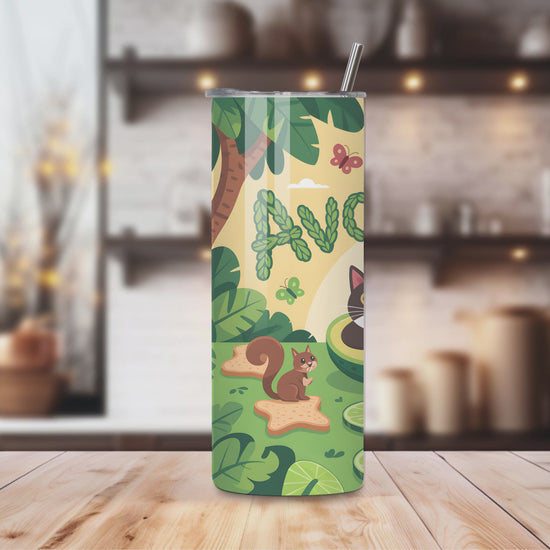 Video showing an avocado themed cat tumbler