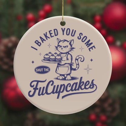 Shut the FuCupcakes  – Funny Ceramic Cat Ornament